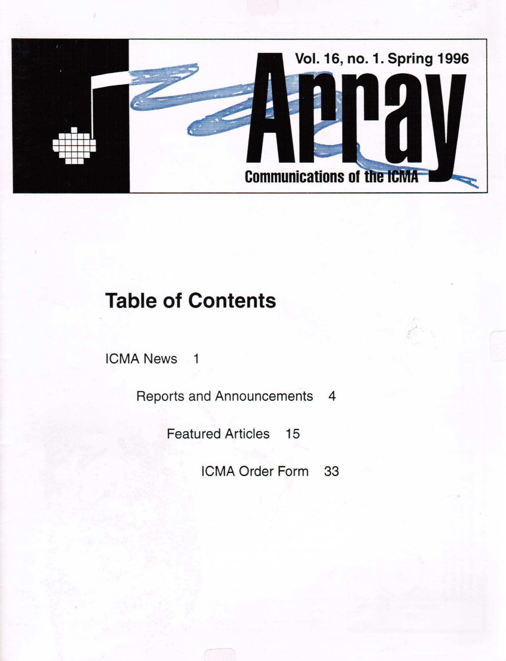 cover array 1996, vol. 16/1