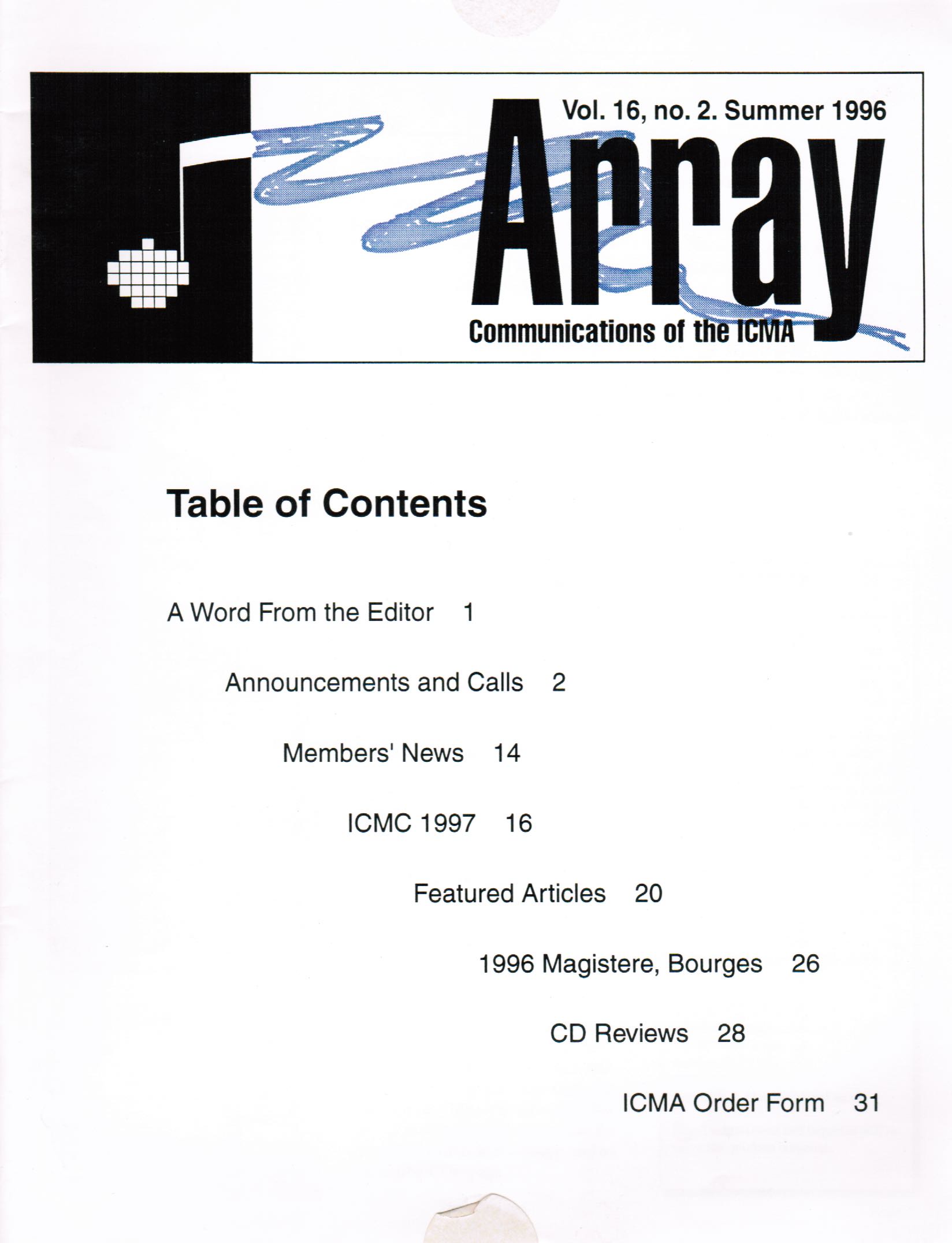 cover array 1996, vol. 16/2