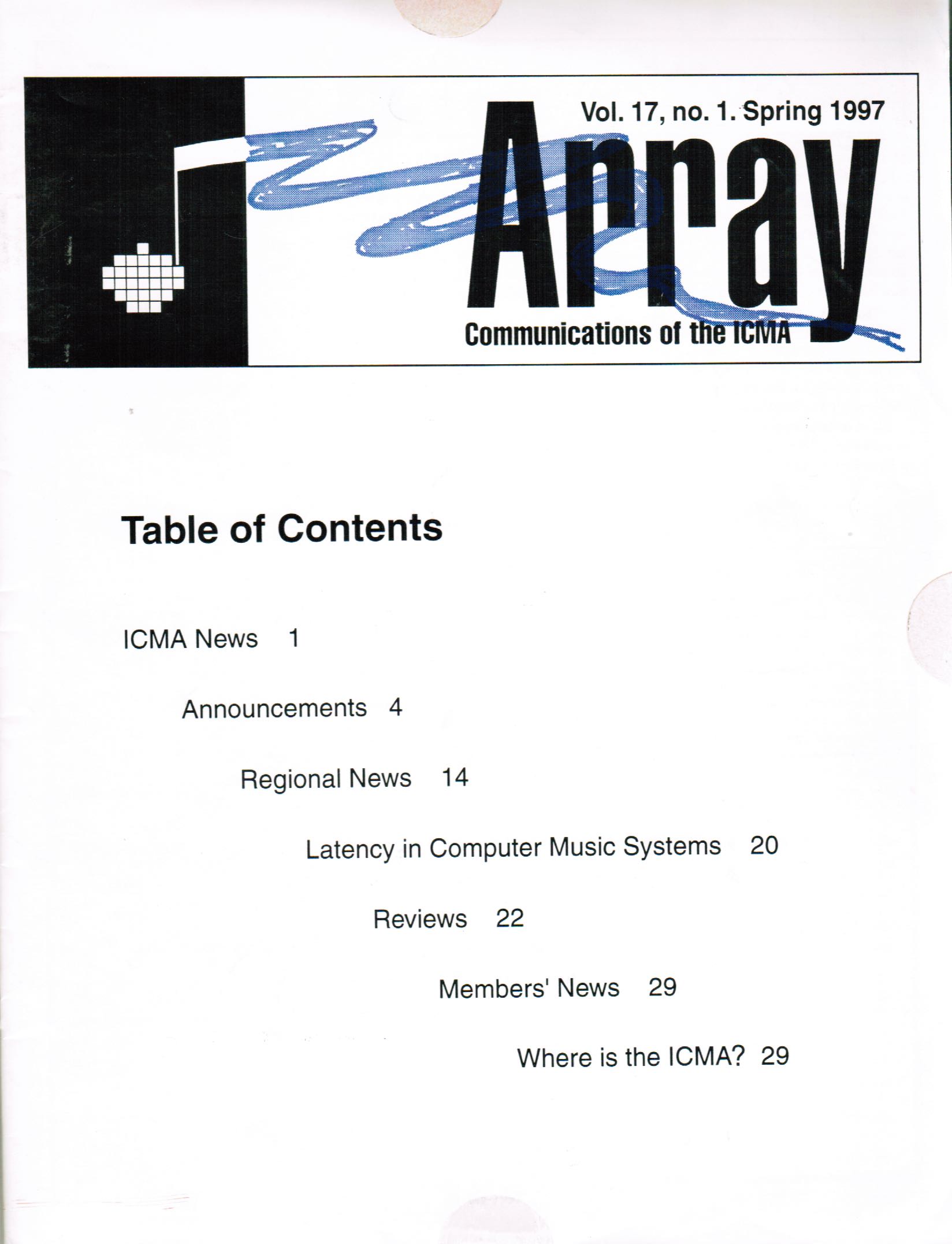 cover array 1997, vol. 17/1