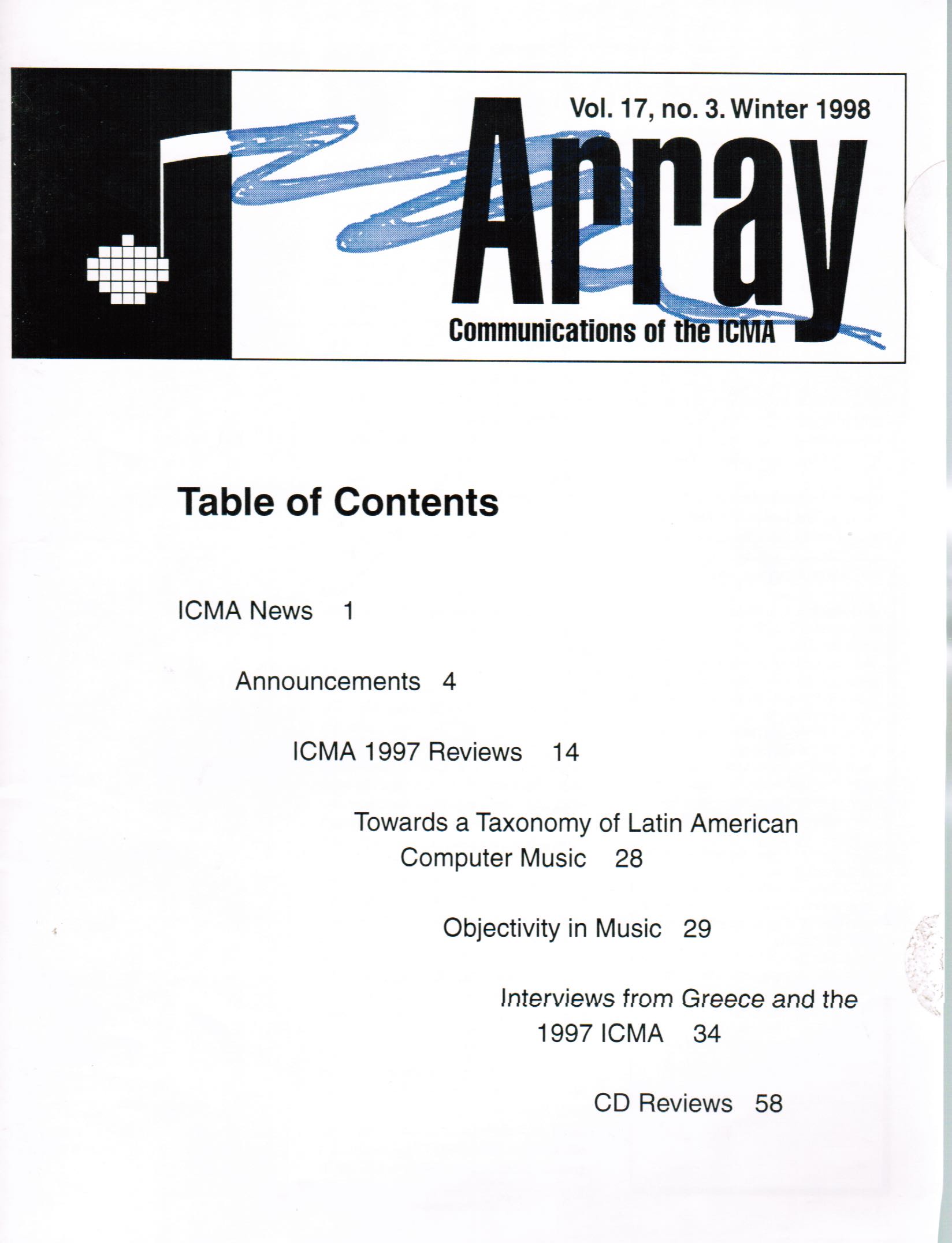 cover array 1998, vol. 17/3